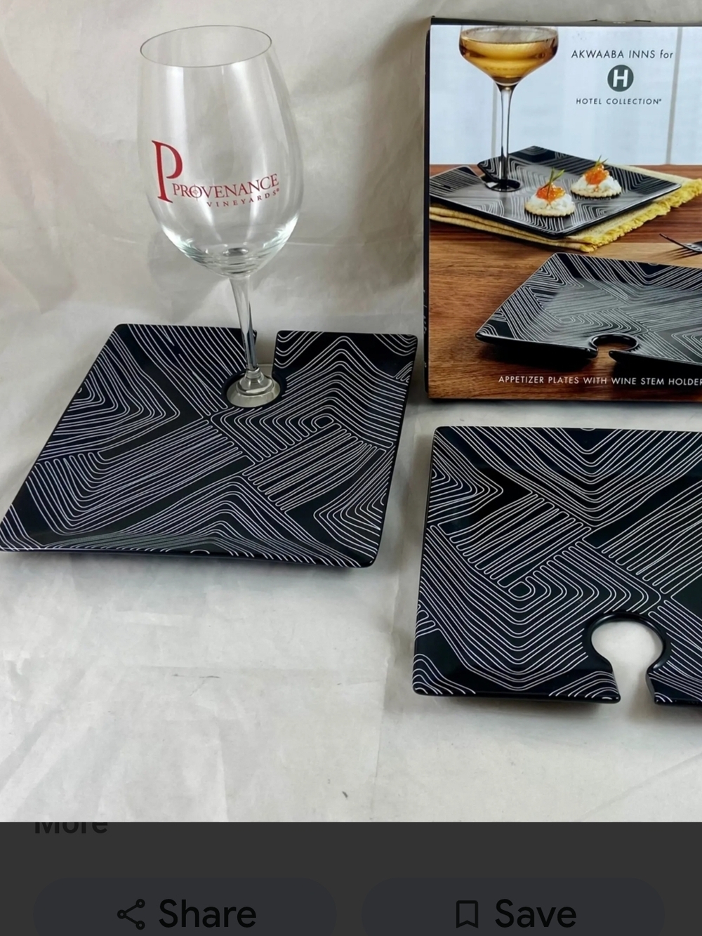 Hotel Collection Black Appetizer Plates with White Geometric Lines Set Of 2